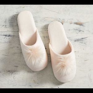 Pottery Barn Velvet Pom Pom Slippers